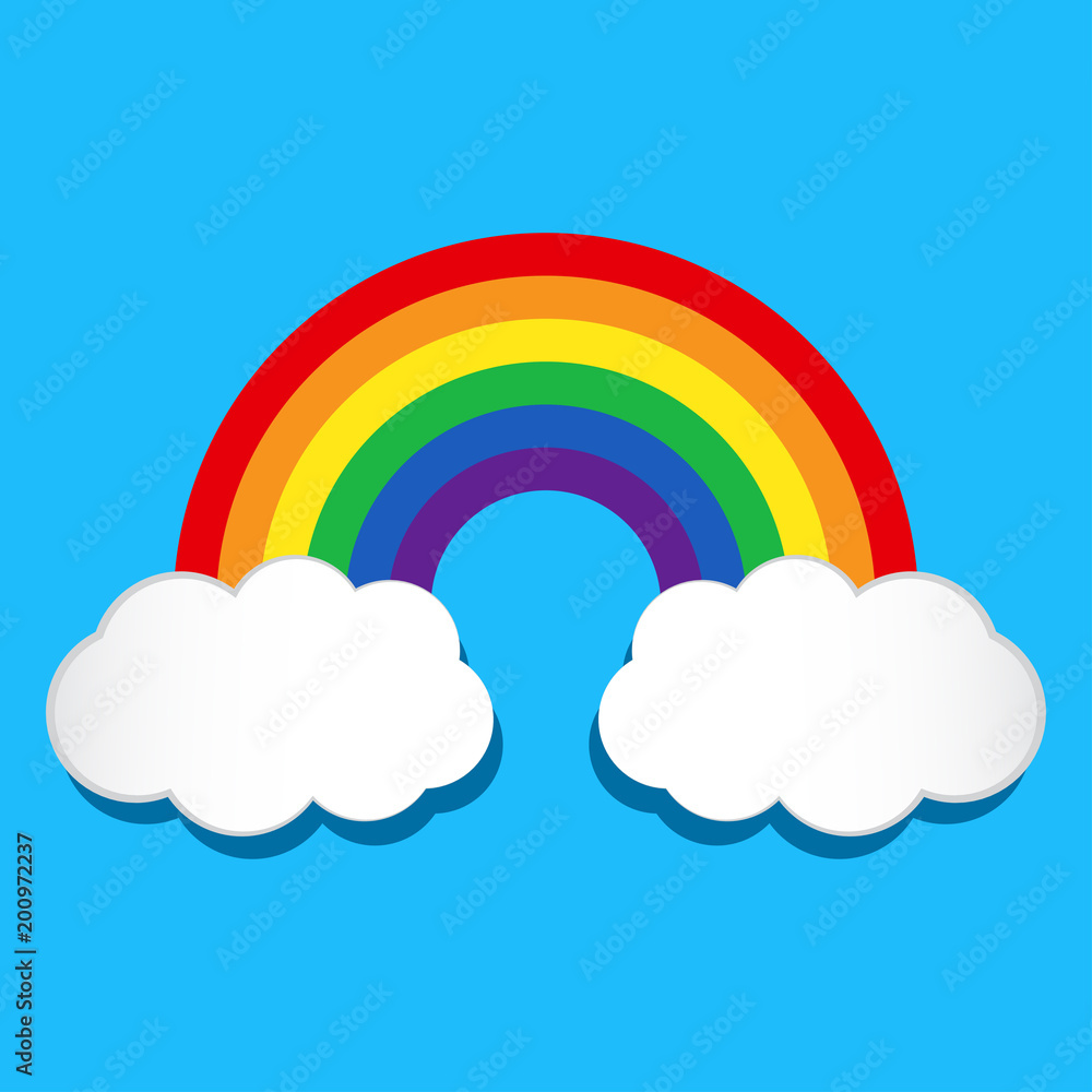 Rainbow and clouds on blue background. Vector illustration Rainbow and clouds on blue background. Vector illustration