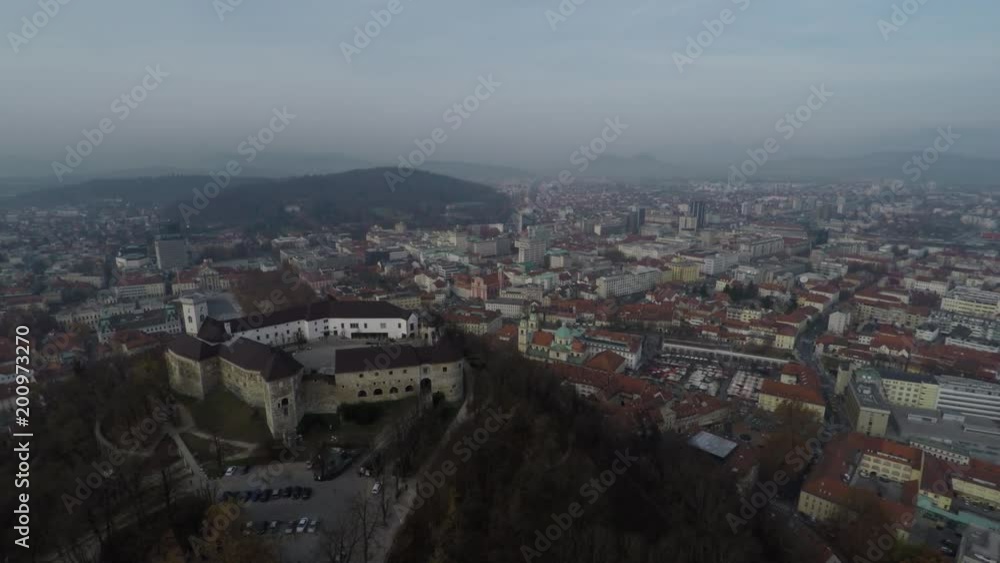 Aerial shot of the castle and the city Aerial shot of the castle and the city