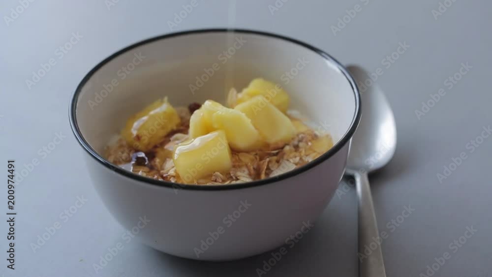Healthy breakfast with muesli and milky yogurth Healthy breakfast with muesli and milky yogurth