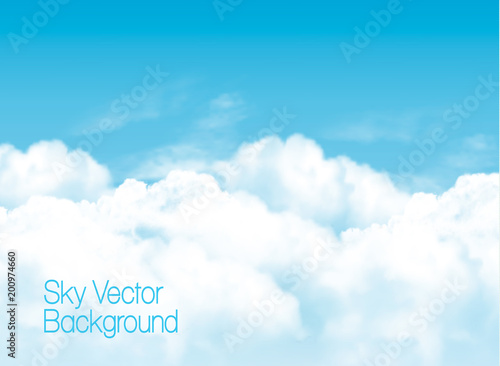 Blue sky background with white  transparent clouds. Vector background.
