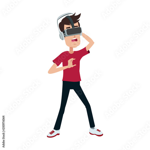 Young man playing with vr vector illustration graphic design