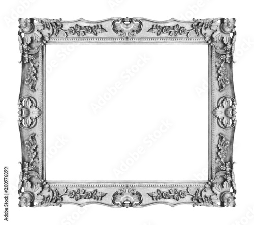 Antique silver gray frame isolated on white background, clipping path