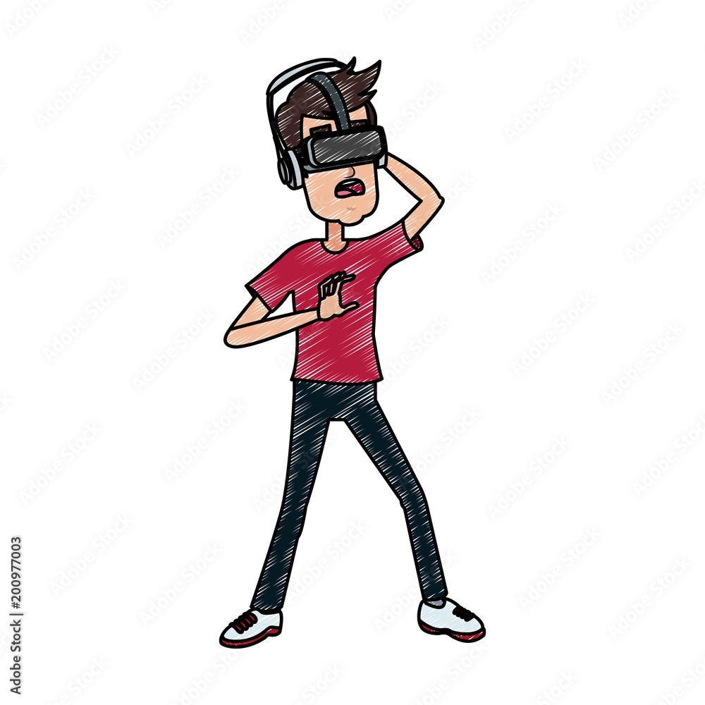 Young man playing with vr vector illustration graphic design