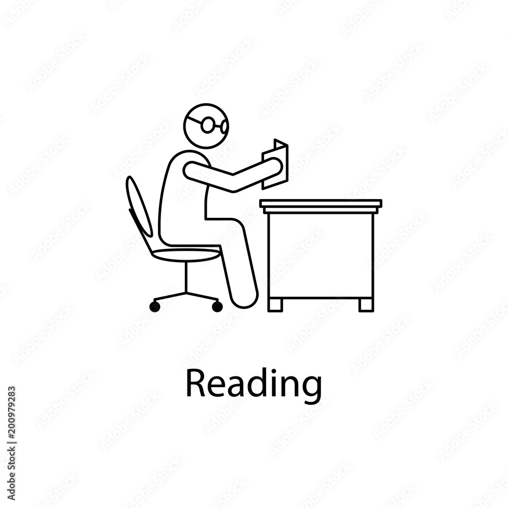 worker is reading icon. Element man in front of a computer in the workplace for mobile concept and web apps. Thin line icon for website design and development; app development
