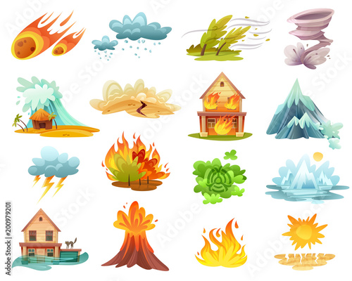 Natural Disasters Cartoon Icons Set
