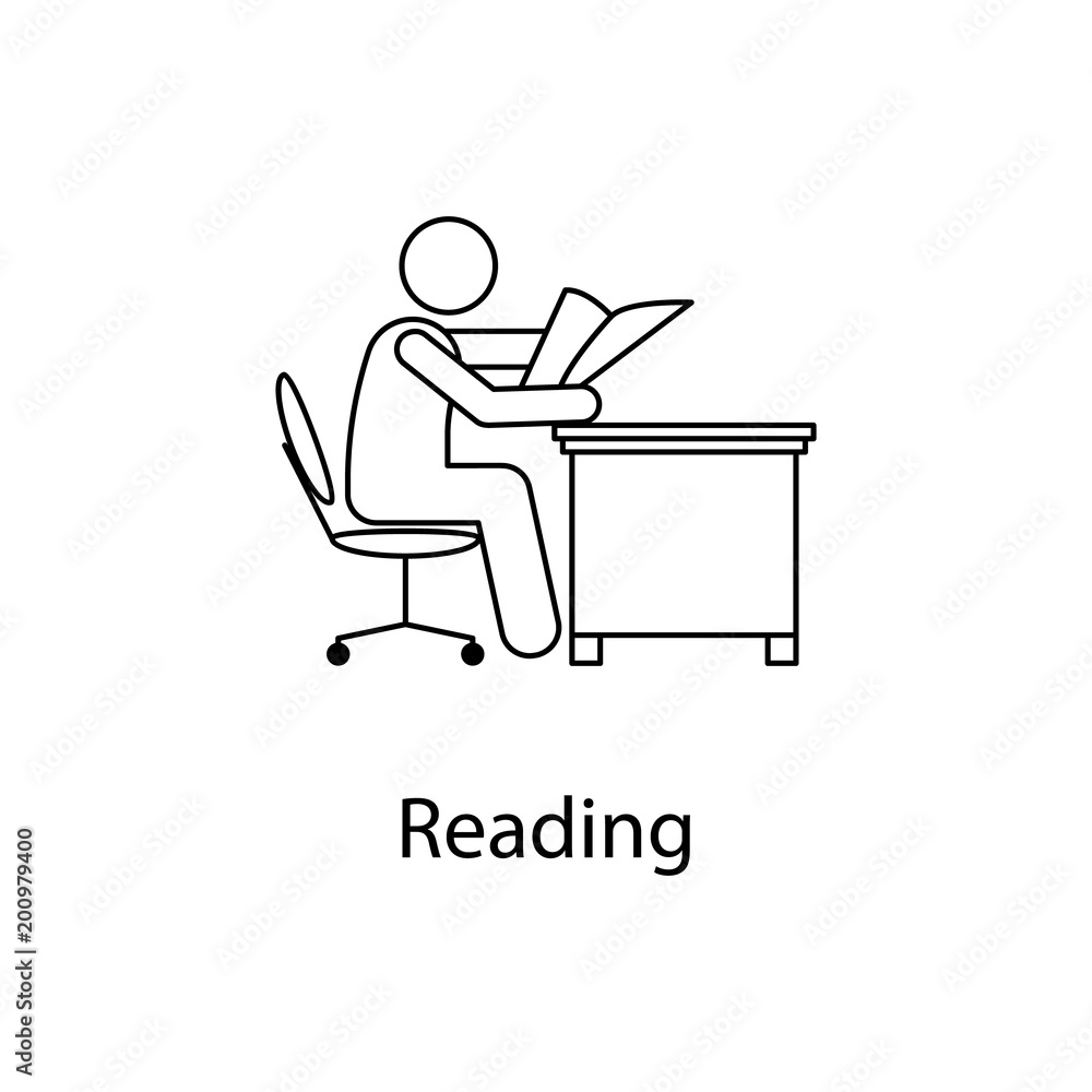 worker is reading icon. Element man in front of a computer in the workplace for mobile concept and web apps. Thin line icon for website design and development; app development worker is reading icon. Element man in front of a computer in the workplace for mobile concept and web apps. Thin line icon for website design and development; app development
