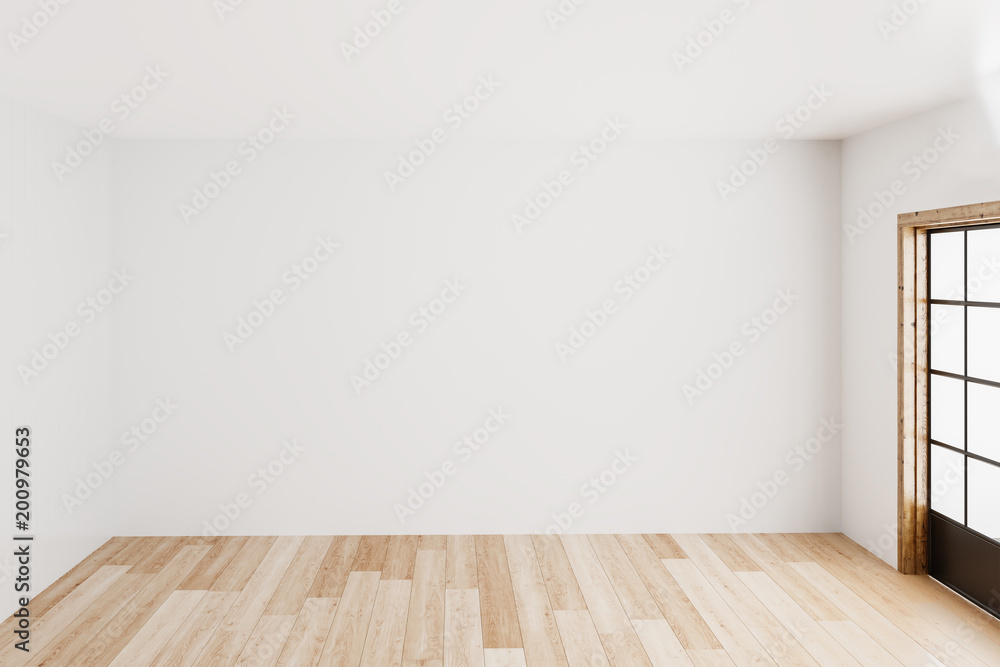 Blank simple interior room background empty white walls corner and white  wood floor contemporary,3D rendering Stock Photo | Adobe Stock