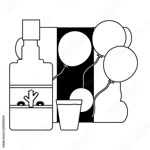 flag of mexico tequila bottle and shot icon over white background, vector illustration