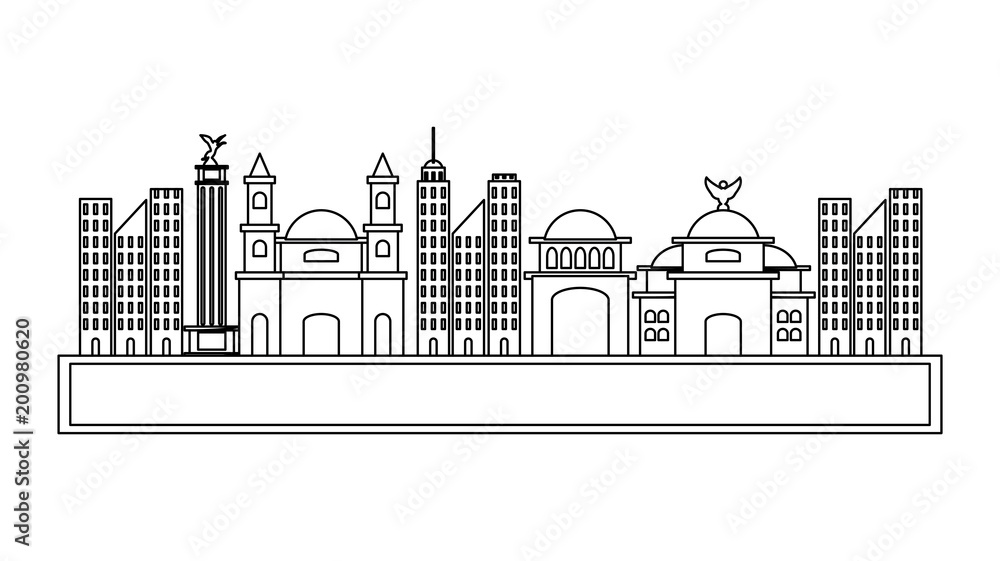 road with mexican buildings over white background, vector illustration