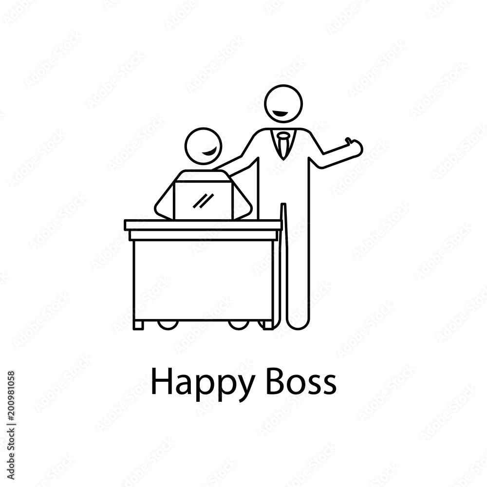worker with happy boss icon. Element people at the workplace for mobile concept and web apps. Thin line icon for website design and development; app development. Premium icon worker with happy boss icon. Element people at the workplace for mobile concept and web apps. Thin line icon for website design and development; app development. Premium icon
