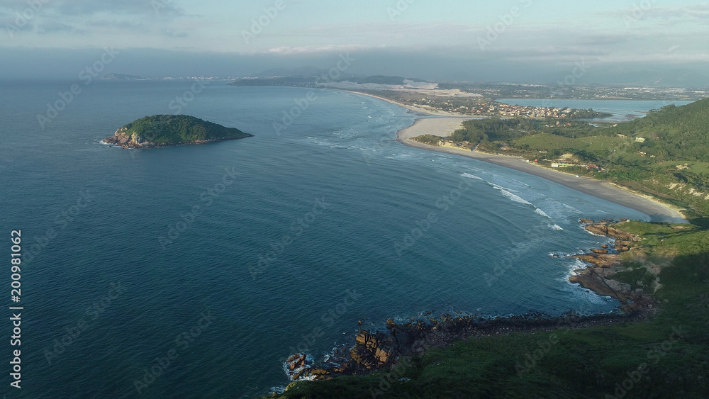 Imbituba, Santa Catarina, Brazil - 2018 04 13 - Aerial View of Luz Beach and Batuta Island, Seen From The North