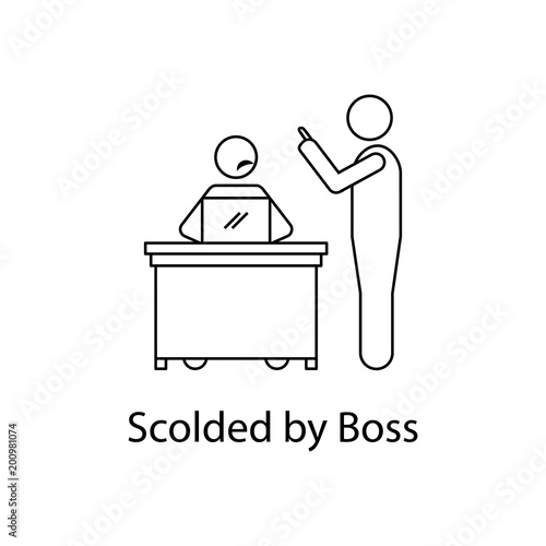 worker scolded by boss icon. Element people at the workplace for mobile concept and web apps. Thin line icon for website design and development; app development. Premium icon