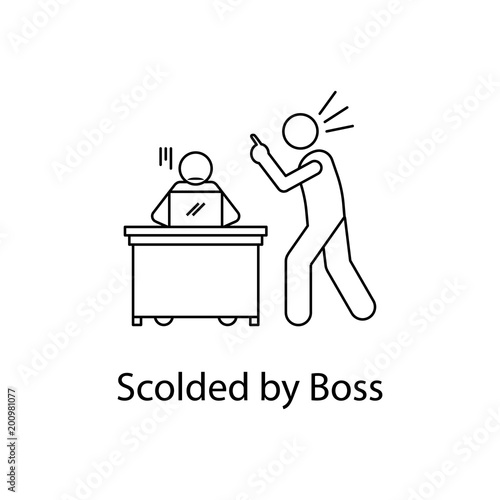 scolded by boss icon. Element people at the workplace for mobile concept and web apps. Thin line icon for website design and development; app development. Premium icon