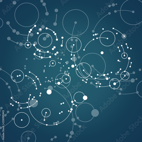 Abstract blue background with overlapping circles and dots