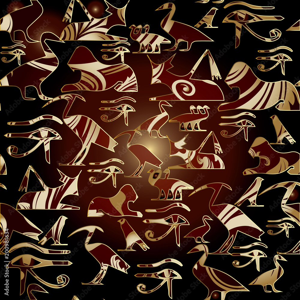 Egyptian hieroglyphs seamless pattern. African ethnic colorful vector ...