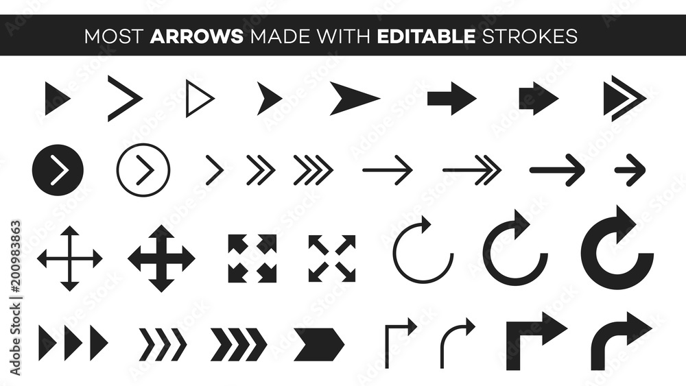 Vector Set Of Most Popular Arrows. Full Editable Icons Vector Set Of Most Popular Arrows. Full Editable Icons