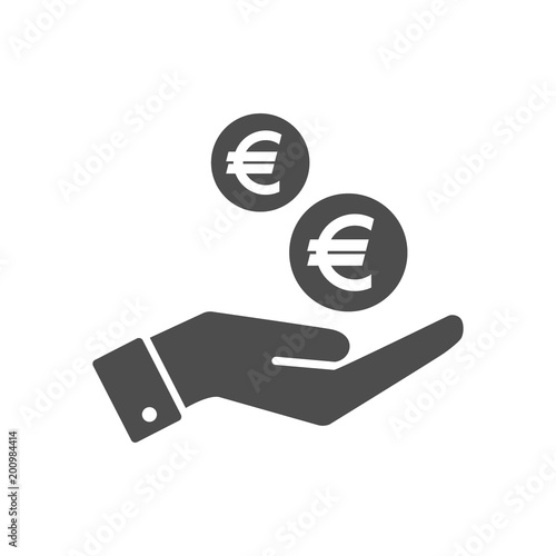 Hand and euro cents coins dropping flat icon. Euro coin and palm pictograph icon symbol.