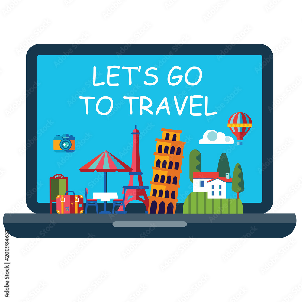 vector icon of online booking of travel around world