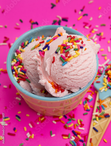 Bowl of Strawberry Ice Cream with Sprinkles