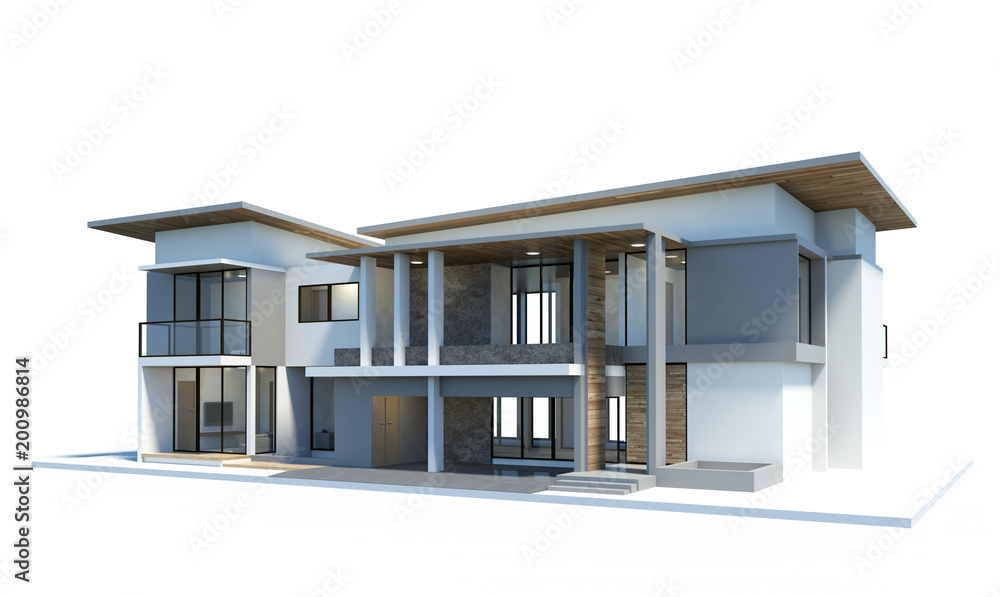 3d render modern of house isolated on a white background.