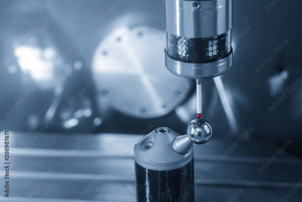 The CMM probe attach with the CNC machine spindle calibration with 3D
