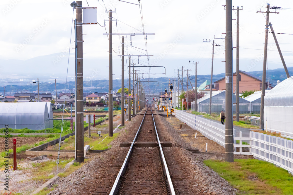 Obraz premium 鉄道イメージ 単線の線路