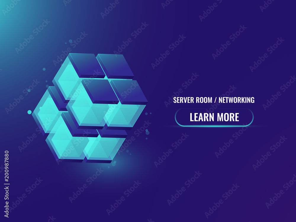 Isometric Cryptocurrency and Blockchain concept technology abstract banner, 3d cube, data block chain, high technologies concept, shining cube vector illustration