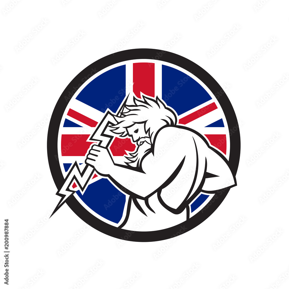 Zeus With Thunderbolt Union Jack Flag Icon Zeus With Thunderbolt Union Jack Flag Icon