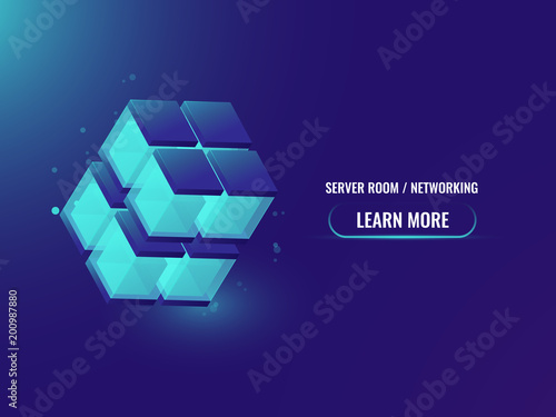 Isometric Cryptocurrency and Blockchain concept technology abstract banner, 3d cube, data block chain, high technologies concept, shining cube vector illustration