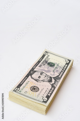 close up of banknote isolated on white background