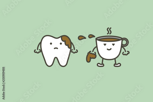 teeth are smudged from coffee, plaque and yellow tooth concept