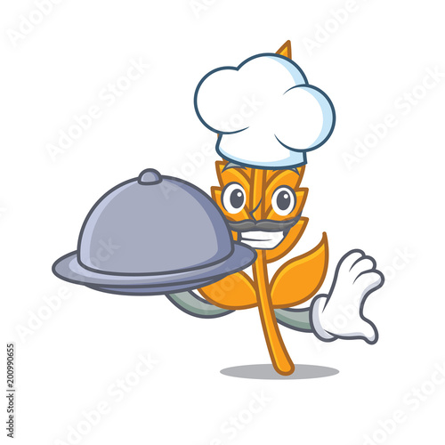 Chef with food wheat mascot cartoon style