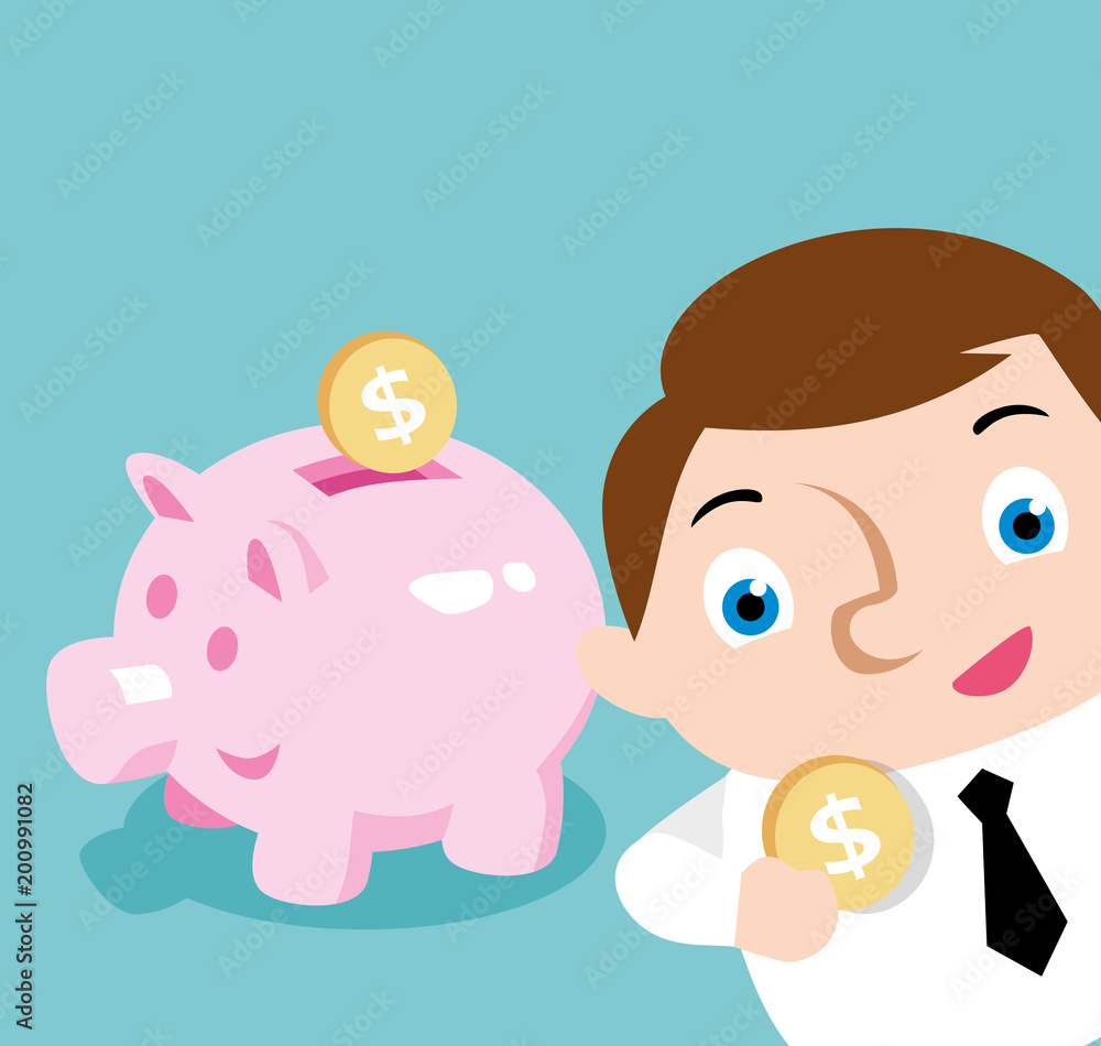 businessman with piggy bank save money over blue background businessman with piggy bank save money over blue background