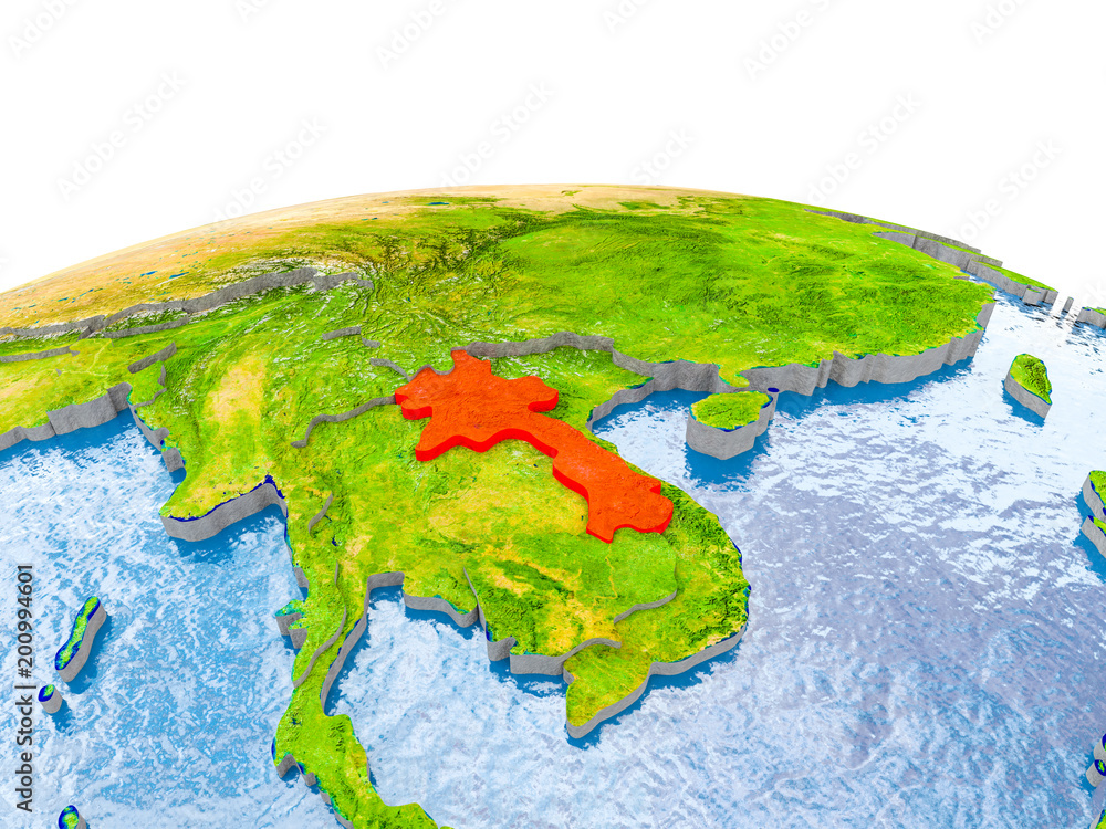 Laos on model of Earth