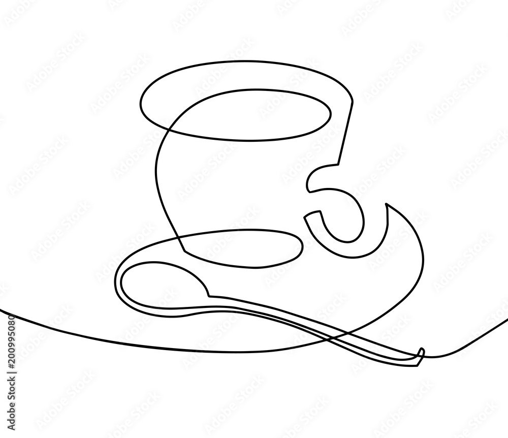 continuous one line drawing - a cup of coffee with a teaspoon continuous one line drawing - a cup of coffee with a teaspoon