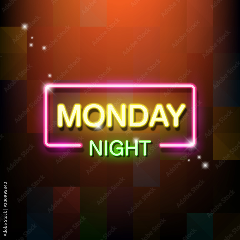 Neon sign, the word Monday Night. Vector illustration. Neon sign, the word Monday Night. Vector illustration.