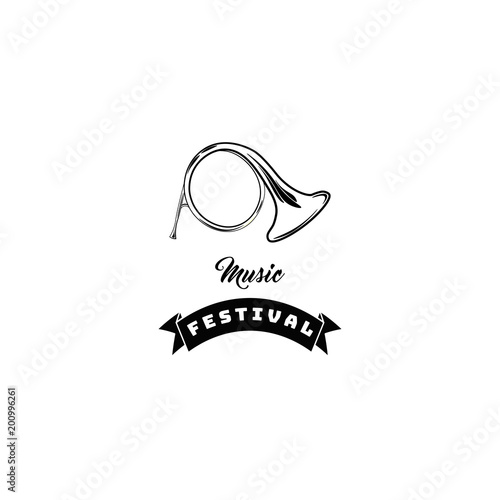 Horn musical instrument. Musical festival emblem label logo. Vector. photo