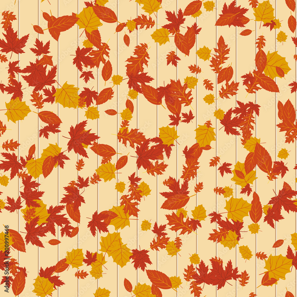 Seamless pattern with autumn leaves on yellow background. Vector. Seamless pattern with autumn leaves on yellow background. Vector.