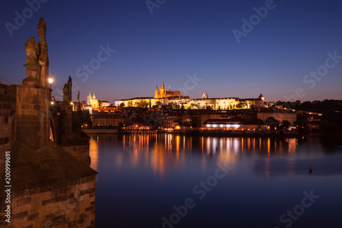 Charles Bridge in Prague at night, Czech Republic