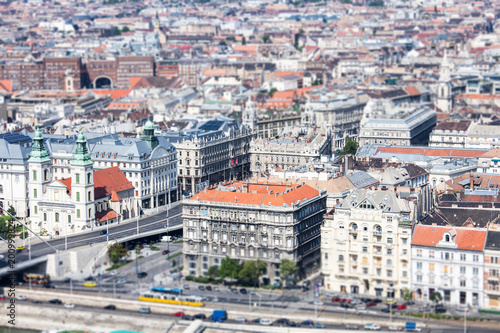 Tilt-shift view of old city skyline, Budapest, Hungary