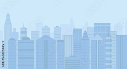 City of skyscrapers, silhouette, blue