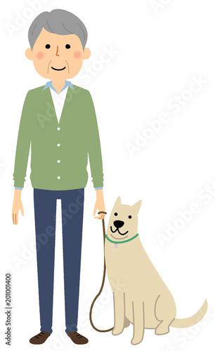 シニア男性　おじいちゃん　愛犬