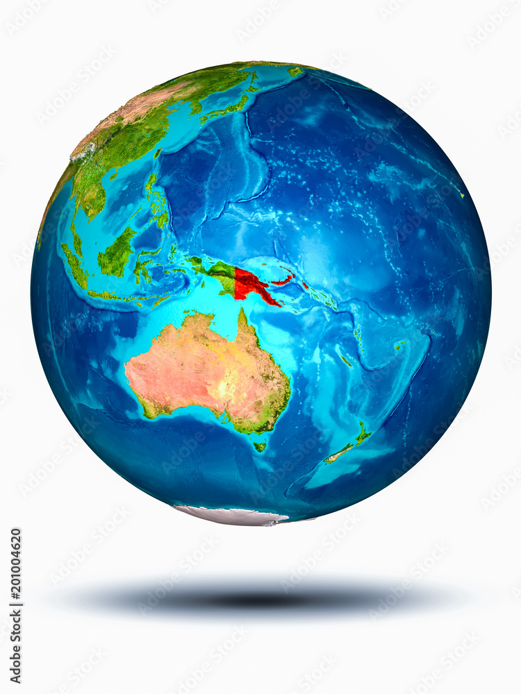 Papua New Guinea on Earth with white background Papua New Guinea on Earth with white background