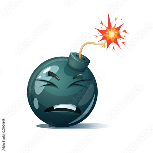 Cartoon bomb, fuse, wick, spark icon Dead smiley Vector eps 10