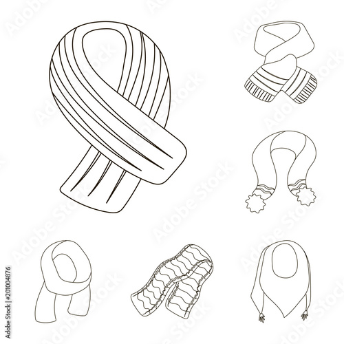 Scarf and Shawl outline icons in set collection for design.Clothes and Accessory vector symbol stock web illustration.