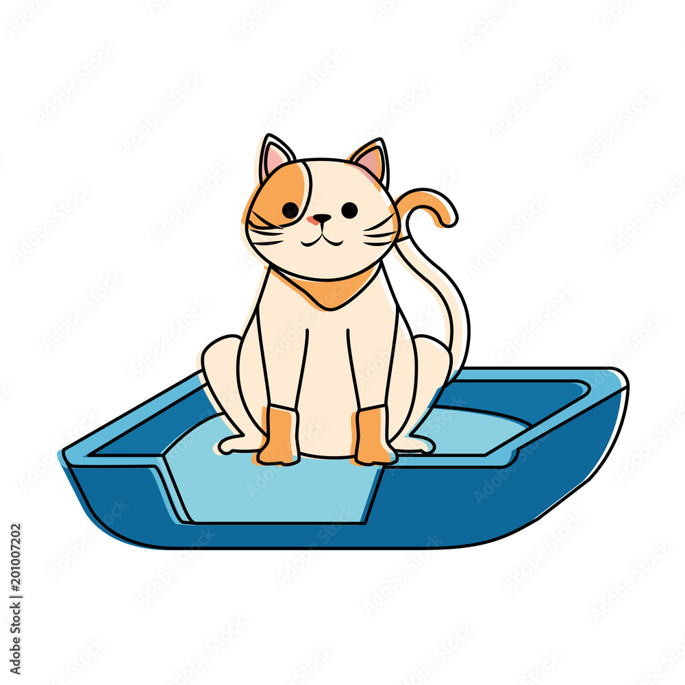 Obraz premium cute cat mascot in the bed character vector illustration design
