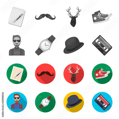 Hipster, fashion, style, subculture .Hipster style set collection icons in monochrome,flat style vector symbol stock illustration web.
