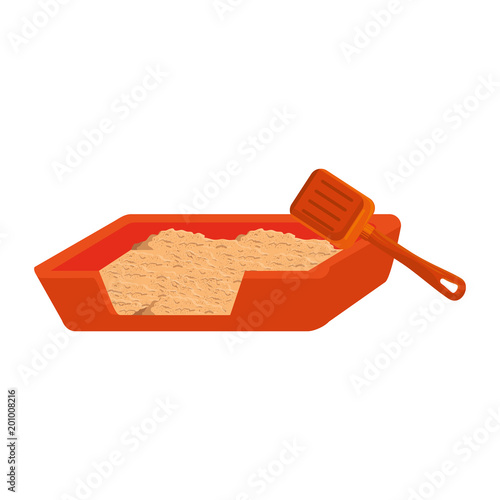 cat sand box with shovel vector illustration design