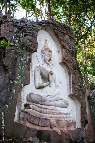 Carving art on rock in Huai Pha Kiang temple photo