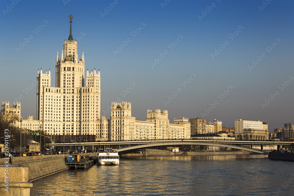 Obraz premium A high-rise on Kotelnicheskaya Embankment. One of the Seven Sisters buildings in Moscow. Russia.